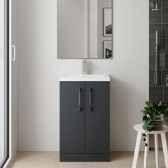 [BFLE029H716] Bramshall Contemporary Compact Floor Standing Vanity Basin Unit with Polymarble Basin, 600mm, Choice of Colour and Handle Finish - Lifestyle 1