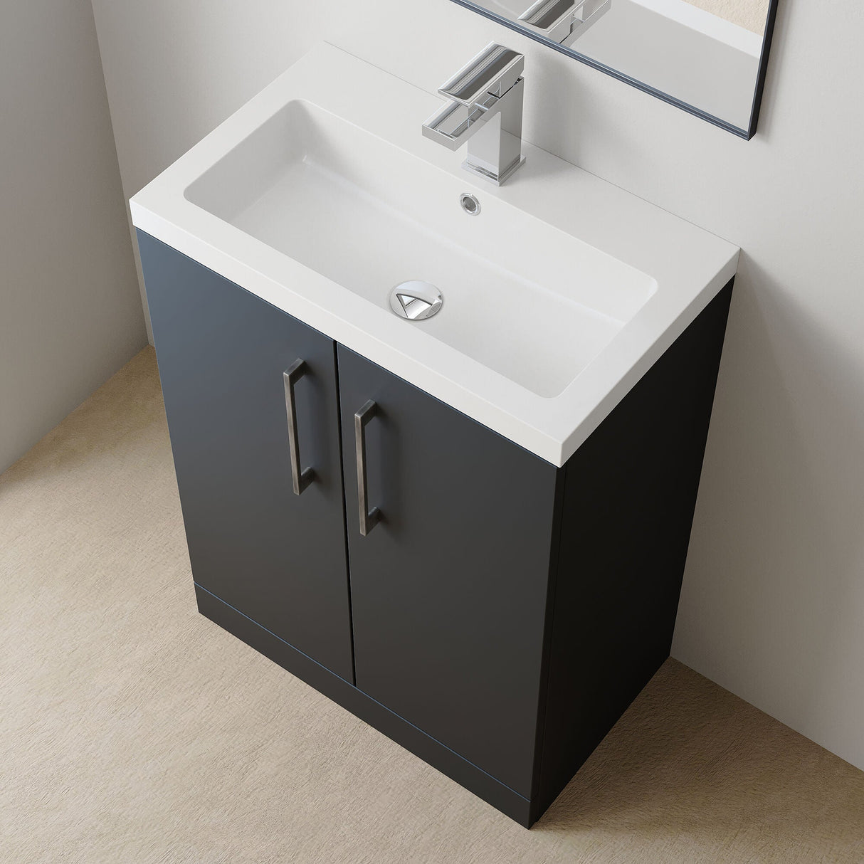 [BFLE029H716] Bramshall Contemporary Compact Floor Standing Vanity Basin Unit with Polymarble Basin, 600mm, Choice of Colour and Handle Finish - Lifestyle 2