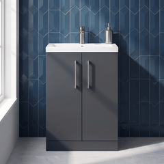 [BFLE029H716] Bramshall Contemporary Compact Floor Standing Vanity Basin Unit with Polymarble Basin, 600mm, Choice of Colour and Handle Finish - Silo