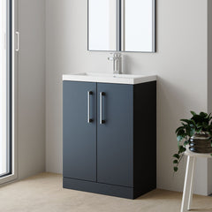 [BFLE029] Balterley Level Compact Bathroom Cloakroom Vanity Basin Unit with Polymarble Basin, Chrome Handles, 600mm, Satin Dark Grey - Lifestyle 3