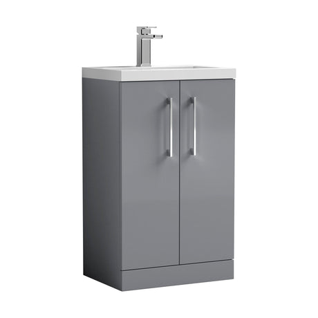 [BFLE030E] Balterley Level Compact Bathroom Cloakroom Vanity Basin Unit with Ceramic Basin, Chrome Handles, 500mm, Satin Grey - Cutout