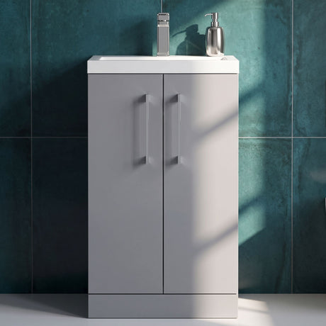 [BFLE030E] Balterley Level Compact Bathroom Cloakroom Vanity Basin Unit with Ceramic Basin, Chrome Handles, 500mm, Satin Grey - Silo