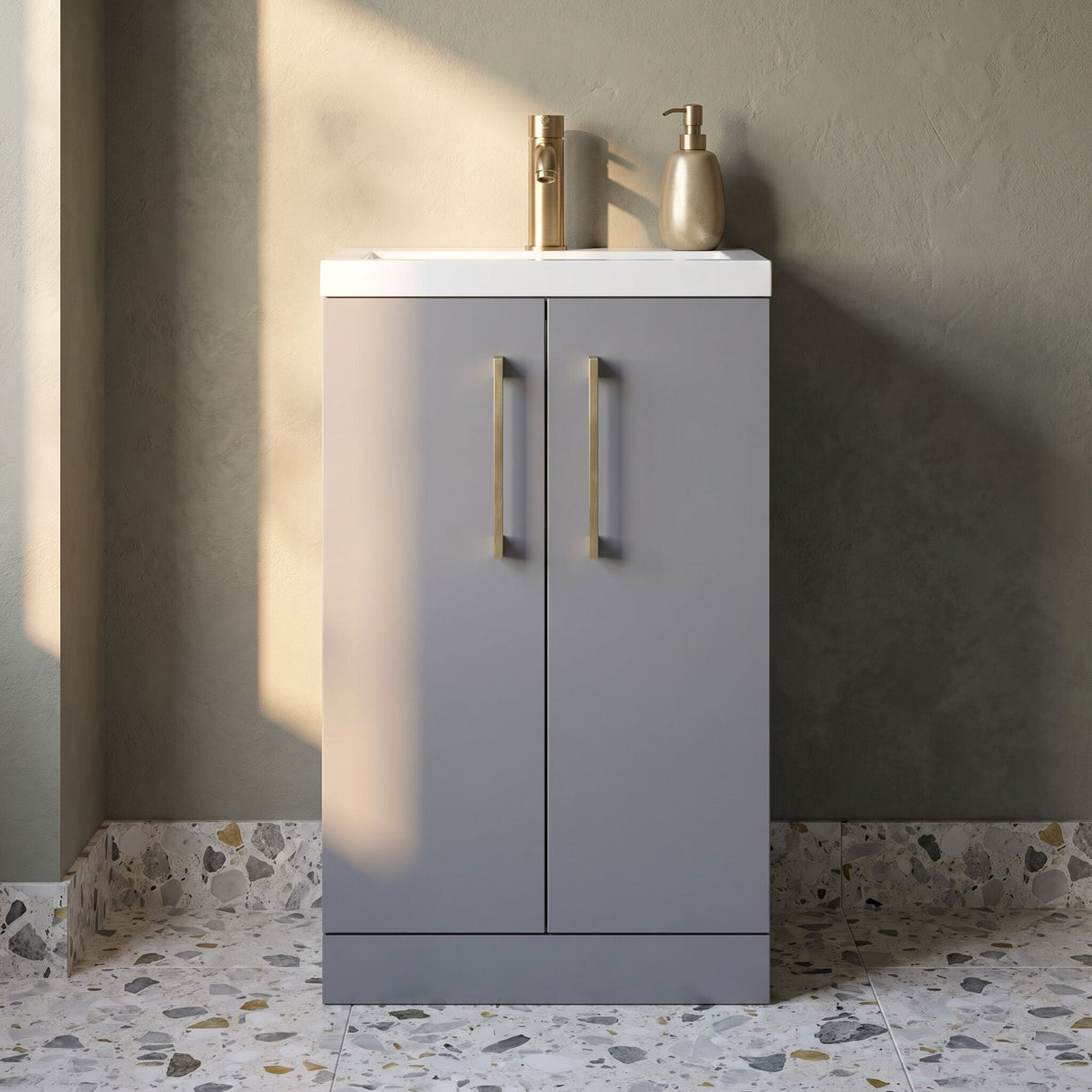 [BFLE030H017] Bramshall Contemporary Compact Floor Standing Vanity Basin Unit with Polymarble Basin, 500mm, Choice of Colour and Handle Finish - Silo