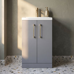 [BFLE030H017] Bramshall Contemporary Compact Floor Standing Vanity Basin Unit with Polymarble Basin, 500mm, Choice of Colour and Handle Finish - Silo