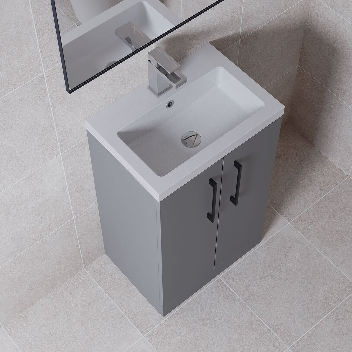 [BFLE030H018] Bramshall Contemporary Compact Floor Standing Vanity Basin Unit with Polymarble Basin, 500mm, Choice of Colour and Handle Finish - Lifestyle 2
