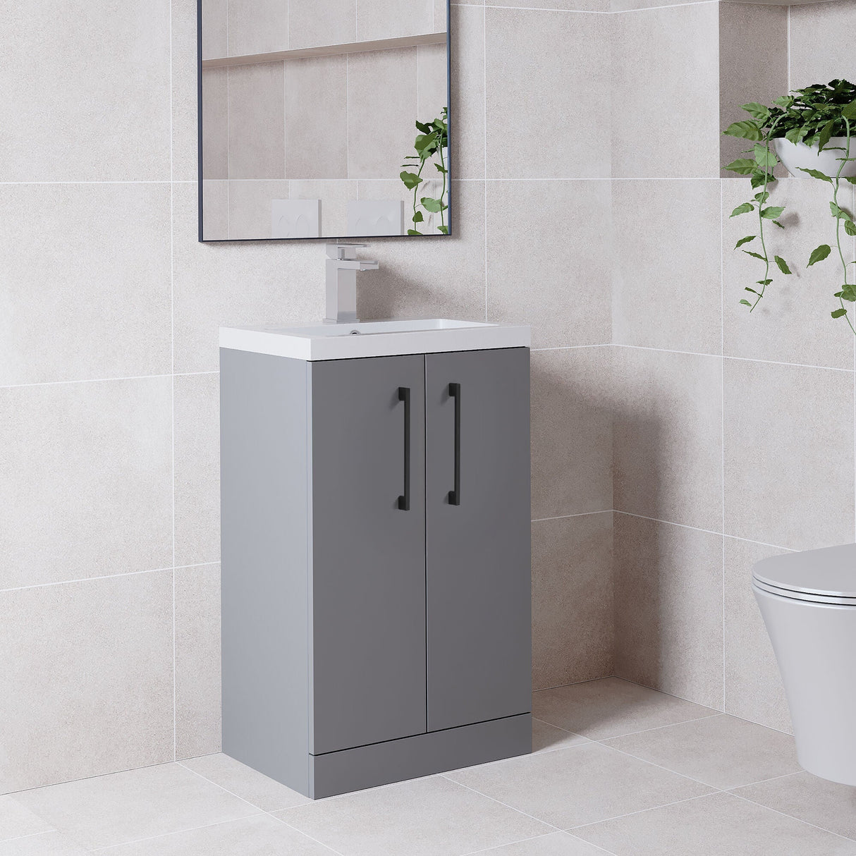 [BFLE030H018] Bramshall Contemporary Compact Floor Standing Vanity Basin Unit with Polymarble Basin, 500mm, Choice of Colour and Handle Finish - Lifestyle 3