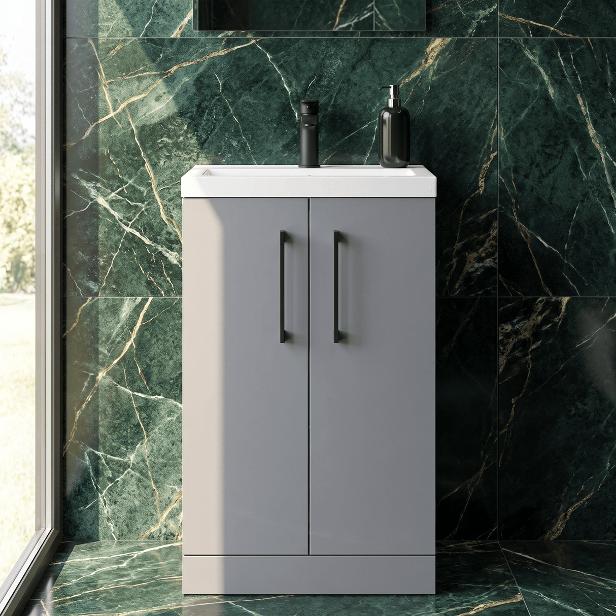 [BFLE030H018] Bramshall Contemporary Compact Floor Standing Vanity Basin Unit with Polymarble Basin, 500mm, Choice of Colour and Handle Finish - Silo