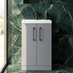 [BFLE030H018] Bramshall Contemporary Compact Floor Standing Vanity Basin Unit with Polymarble Basin, 500mm, Choice of Colour and Handle Finish - Silo