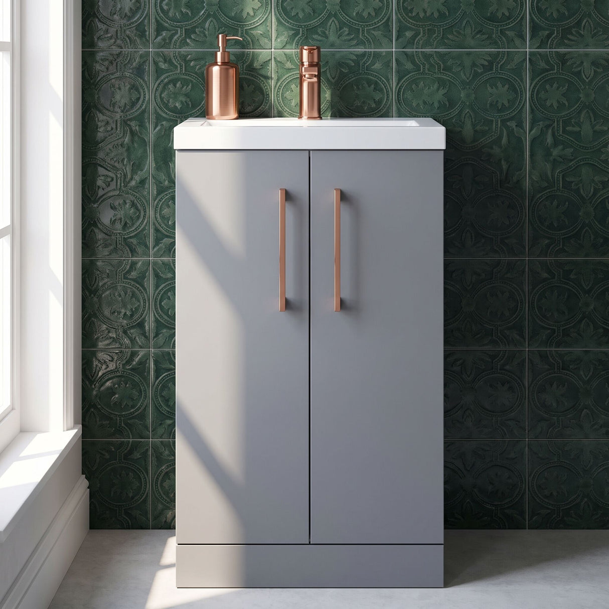 [BFLE030H019] Bramshall Contemporary Compact Floor Standing Vanity Basin Unit with Polymarble Basin, 500mm, Choice of Colour and Handle Finish - Silo