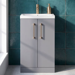 [BFLE030H1516] Bramshall Contemporary Compact Floor Standing Vanity Basin Unit with Polymarble Basin, 500mm, Choice of Colour and Handle Finish - Silo