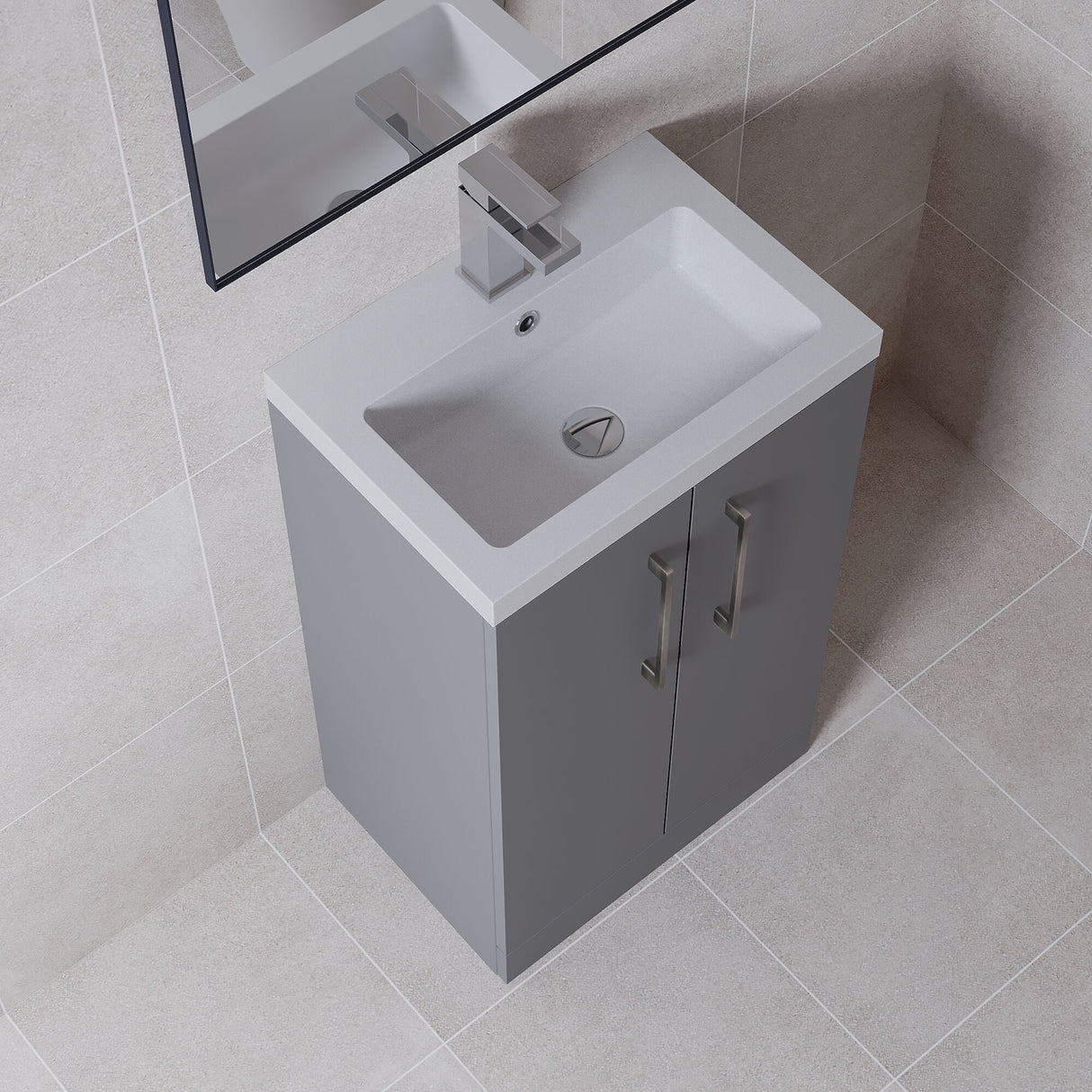 [BFLE030H716] Bramshall Contemporary Compact Floor Standing Vanity Basin Unit with Polymarble Basin, 500mm, Choice of Colour and Handle Finish - Lifestyle 2