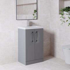 [BFLE030H716] Bramshall Contemporary Compact Floor Standing Vanity Basin Unit with Polymarble Basin, 500mm, Choice of Colour and Handle Finish - Lifestyle 3