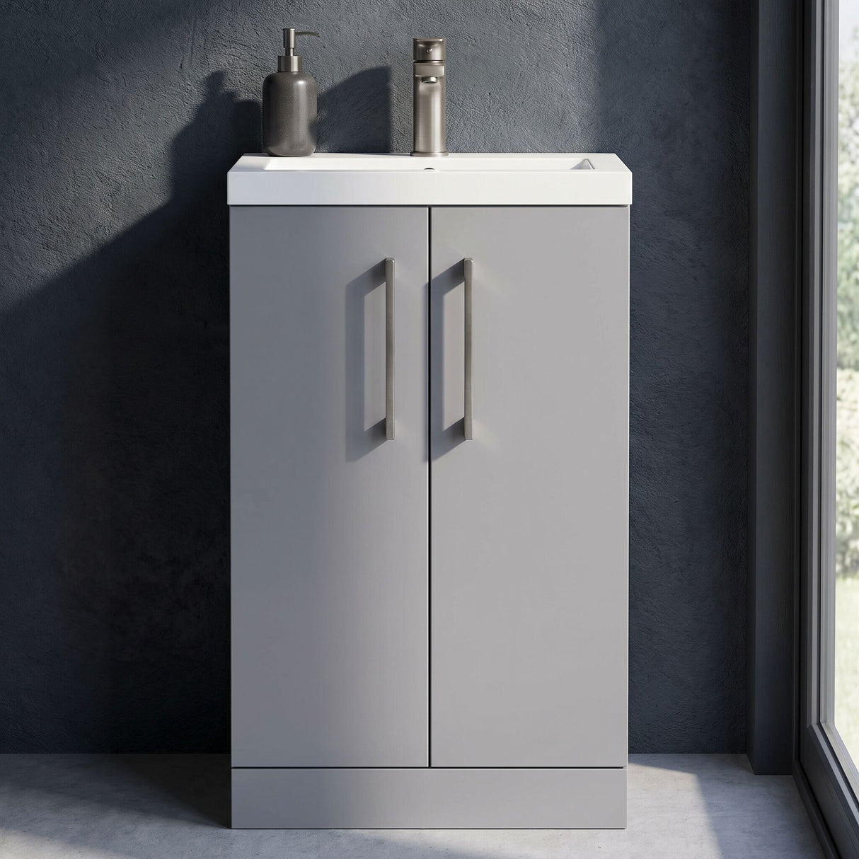 [BFLE030H716] Bramshall Contemporary Compact Floor Standing Vanity Basin Unit with Polymarble Basin, 500mm, Choice of Colour and Handle Finish - Silo