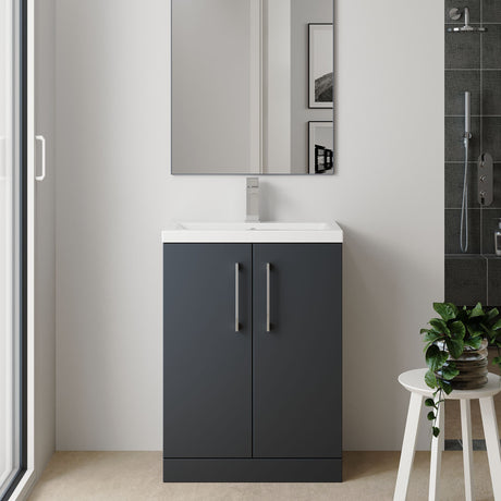 [BFLE030] Balterley Level Compact Bathroom Cloakroom Vanity Basin Unit with Polymarble Basin, Chrome Handles, 500mm, Satin Grey - Lifestyle 1