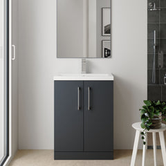 [BFLE030] Bramshall Contemporary Compact Floor Standing Vanity Basin Unit with Polymarble Basin, 500mm, Choice of Colour and Handle Finish - Lifestyle 1
