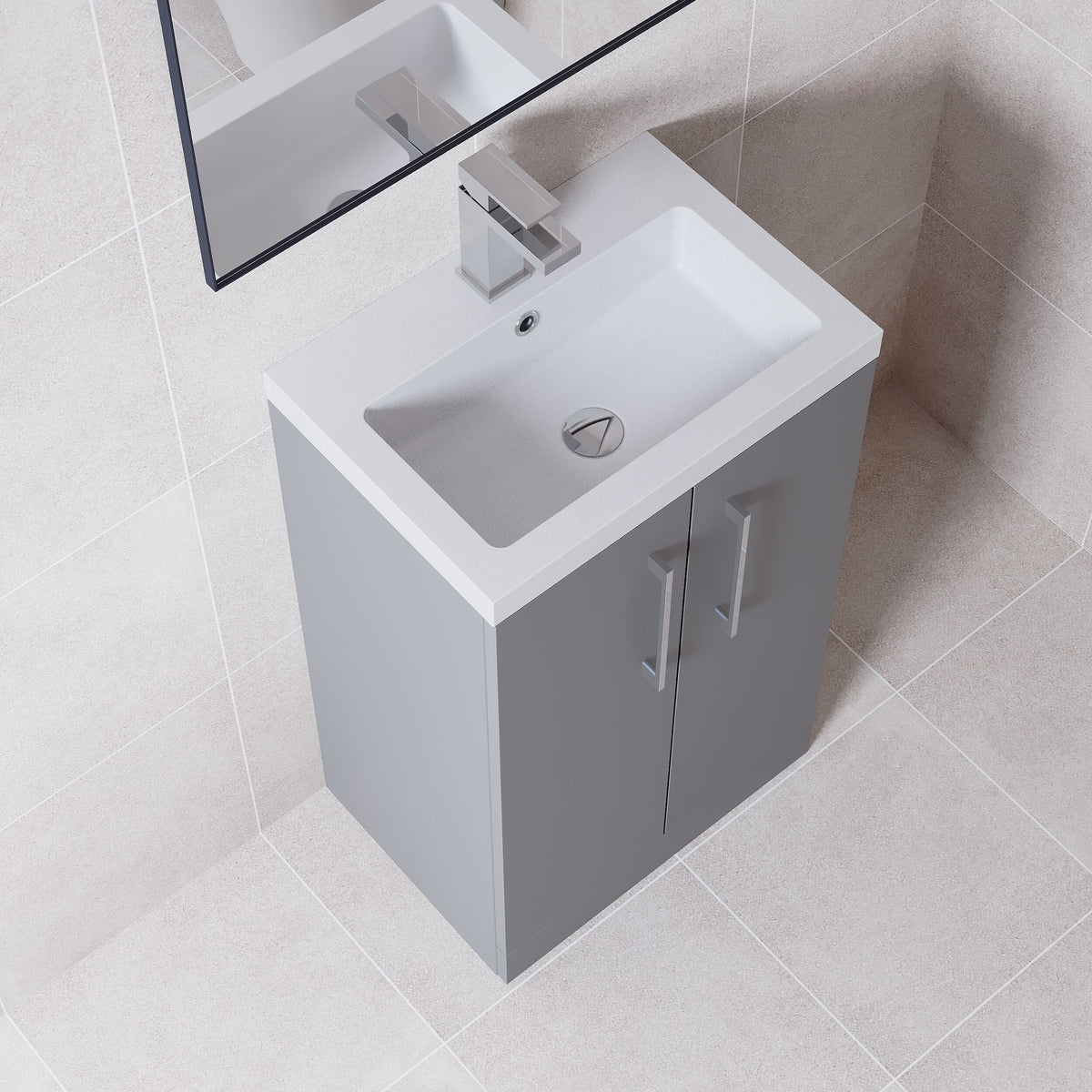 [BFLE030] Bramshall Contemporary Compact Floor Standing Vanity Basin Unit with Polymarble Basin, 500mm, Choice of Colour and Handle Finish - Lifestyle 2