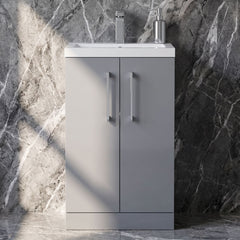 [BFLE030] Balterley Level Compact Bathroom Cloakroom Vanity Basin Unit with Polymarble Basin, Chrome Handles, 500mm, Satin Grey - Silo