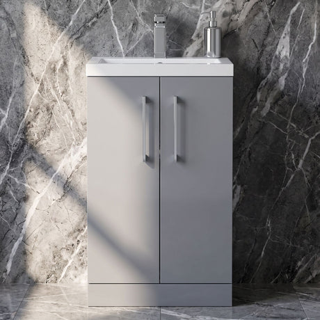 [BFLE030] Balterley Level Compact Bathroom Cloakroom Vanity Basin Unit with Polymarble Basin, Chrome Handles, 500mm, Satin Grey - Silo