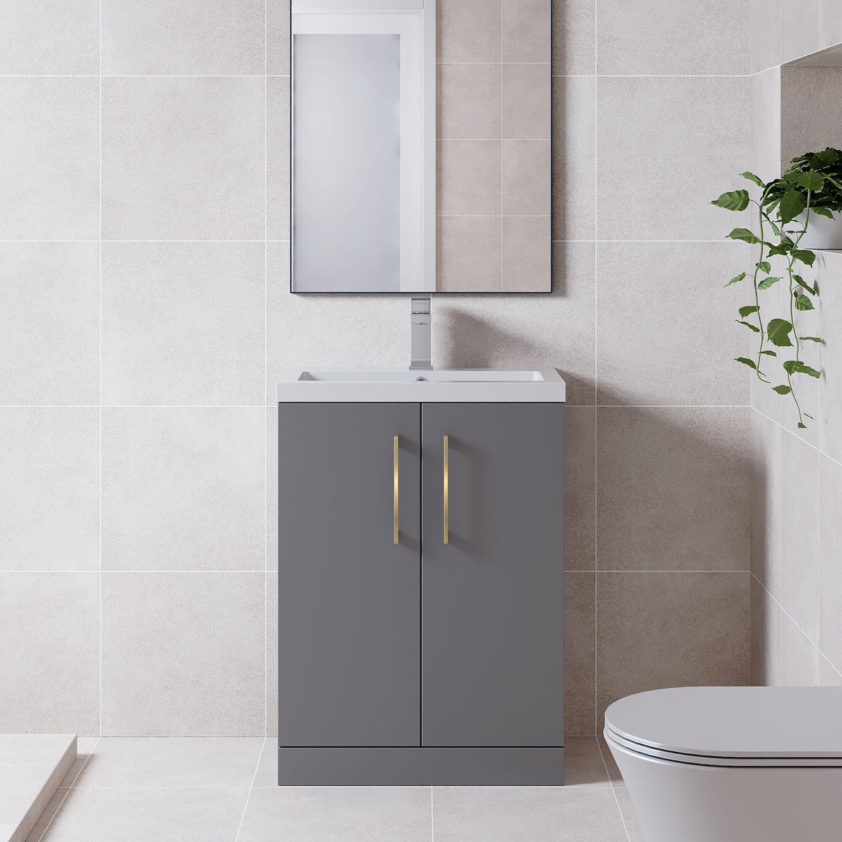 [BFLE031EH017] Bramshall Floor Standing Cloakroom Vanity Basin Unit with Choice of Finish, Handle Finish and Size - Lifestyle 1