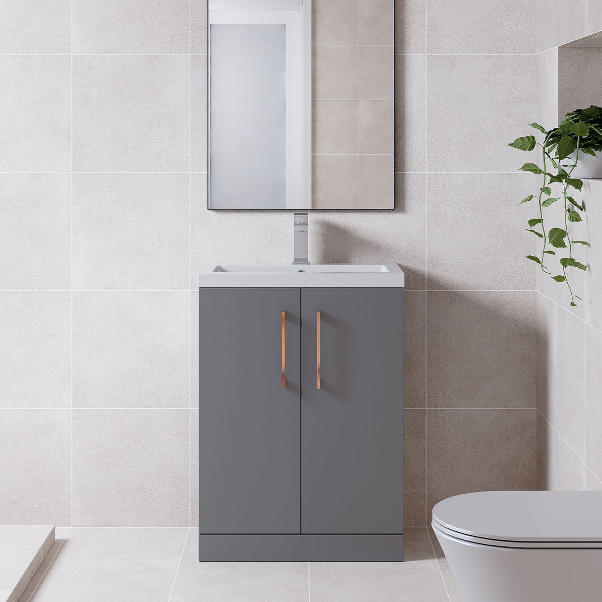 [BFLE031EH019] Bramshall Floor Standing Cloakroom Vanity Basin Unit with Choice of Finish, Handle Finish and Size - Lifestyle 1