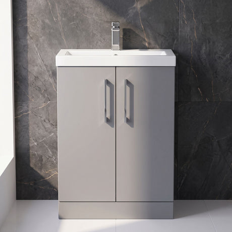 [BFLE031E] Balterley Level Compact Bathroom Cloakroom Vanity Basin Unit with Ceramic Basin, Chrome Handles, 600mm, Satin Grey - Silo