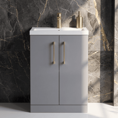 [BFLE031H017] Bramshall Contemporary Compact Floor Standing Vanity Basin Unit with Polymarble Basin, 600mm, Choice of Colour and Handle Finish - Silo