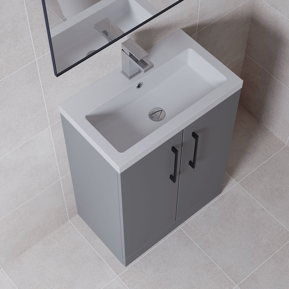 [BFLE031H018] Bramshall Contemporary Compact Floor Standing Vanity Basin Unit with Polymarble Basin, 600mm, Choice of Colour and Handle Finish - Lifestyle 2