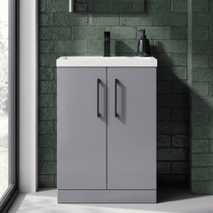 [BFLE031H018] Bramshall Contemporary Compact Floor Standing Vanity Basin Unit with Polymarble Basin, 600mm, Choice of Colour and Handle Finish - Silo