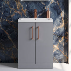 [BFLE031H019] Bramshall Contemporary Compact Floor Standing Vanity Basin Unit with Polymarble Basin, 600mm, Choice of Colour and Handle Finish - Silo