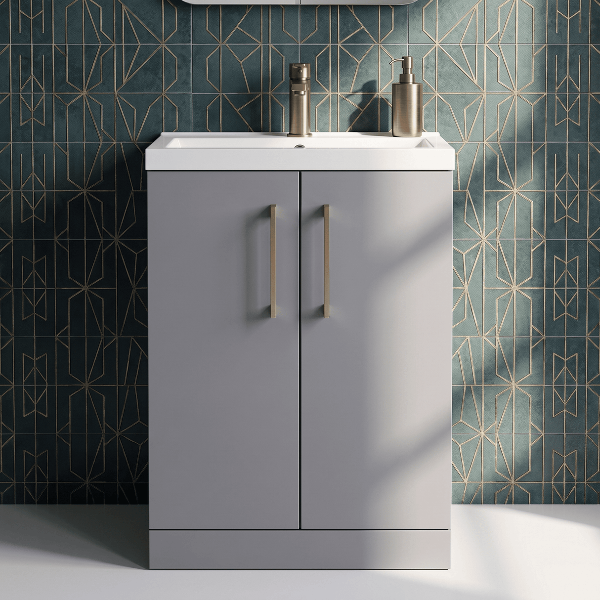 [BFLE031H1516] Bramshall Contemporary Compact Floor Standing Vanity Basin Unit with Polymarble Basin, 600mm, Choice of Colour and Handle Finish - Silo