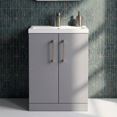 [BFLE031H1516] Bramshall Contemporary Compact Floor Standing Vanity Basin Unit with Polymarble Basin, 600mm, Choice of Colour and Handle Finish - Silo