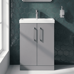 [BFLE031H716] Bramshall Contemporary Compact Floor Standing Vanity Basin Unit with Polymarble Basin, 600mm, Choice of Colour and Handle Finish - Silo