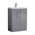[BFLE031] Balterley Level Compact Bathroom Cloakroom Vanity Basin Unit with Polymarble Basin, Chrome Handles, 600mm, Satin Grey - Cutout