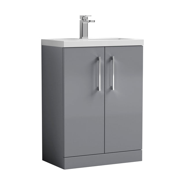 [BFLE031] Balterley Level Compact Bathroom Cloakroom Vanity Basin Unit with Polymarble Basin, Chrome Handles, 600mm, Satin Grey - Cutout