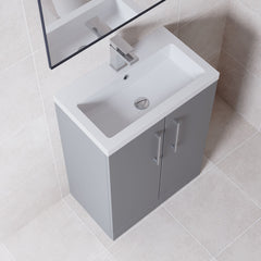 [BFLE031] Balterley Level Compact Bathroom Cloakroom Vanity Basin Unit with Polymarble Basin, Chrome Handles, 600mm, Satin Grey - Lifestyle 2