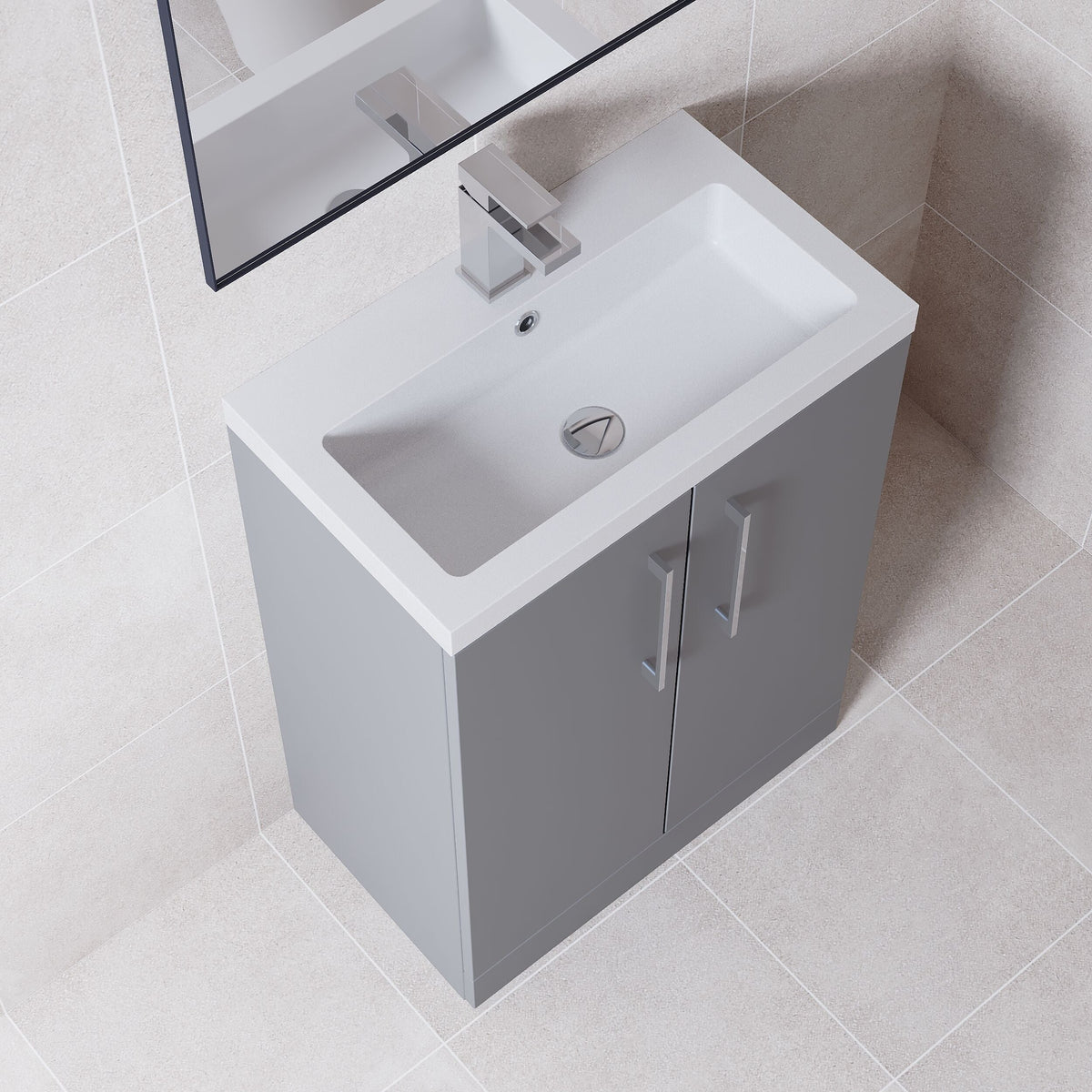 [BFLE031] Bramshall Contemporary Compact Floor Standing Vanity Basin Unit with Polymarble Basin, 600mm, Choice of Colour and Handle Finish - Lifestyle 2