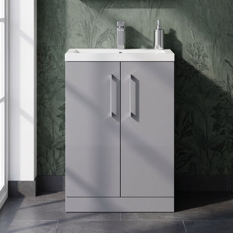 [BFLE031] Balterley Level Compact Bathroom Cloakroom Vanity Basin Unit with Polymarble Basin, Chrome Handles, 600mm, Satin Grey - Silo