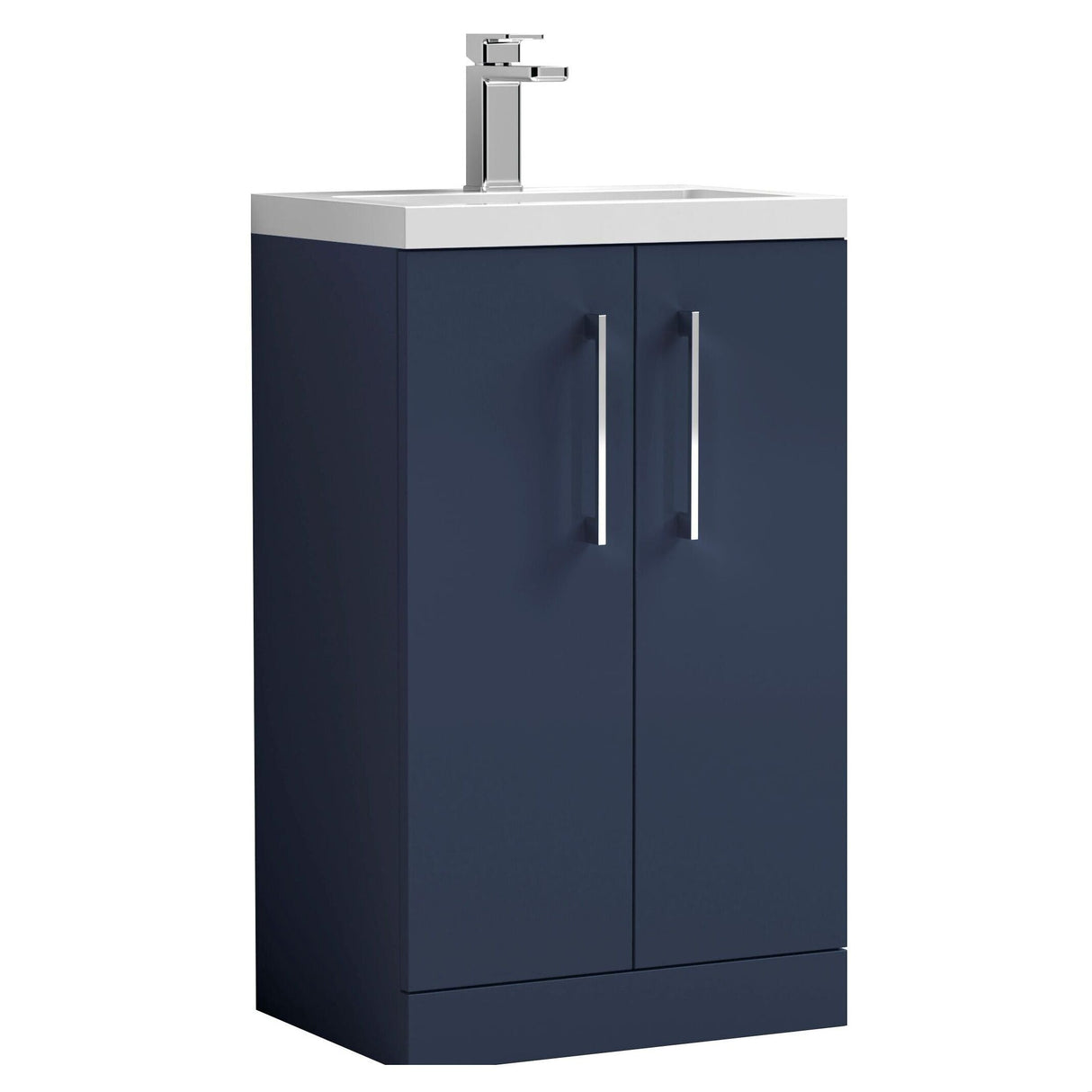 [BFLE034] Bramshall Compact 500mm 2 Door Dark Blue Floor Standing Vanity Unit With Polymarble Basin - Cutout