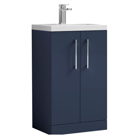 [BFLE034] Bramshall Compact 500mm 2 Door Dark Blue Floor Standing Vanity Unit With Polymarble Basin - Cutout