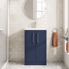 [BFLE034] Bramshall Contemporary Compact Floor Standing Vanity Basin Unit with Polymarble Basin, 500mm, Choice of Colour and Handle Finish - Lifestyle 1