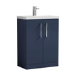 [BFLE035E] Bramshall Compact 600mm 2 Door Dark Blue Floor Standing Vanity Unit With Basin - Cutout
