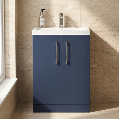[BFLE035E] Bramshall Compact 600mm 2 Door Dark Blue Floor Standing Vanity Unit With Basin - Silo