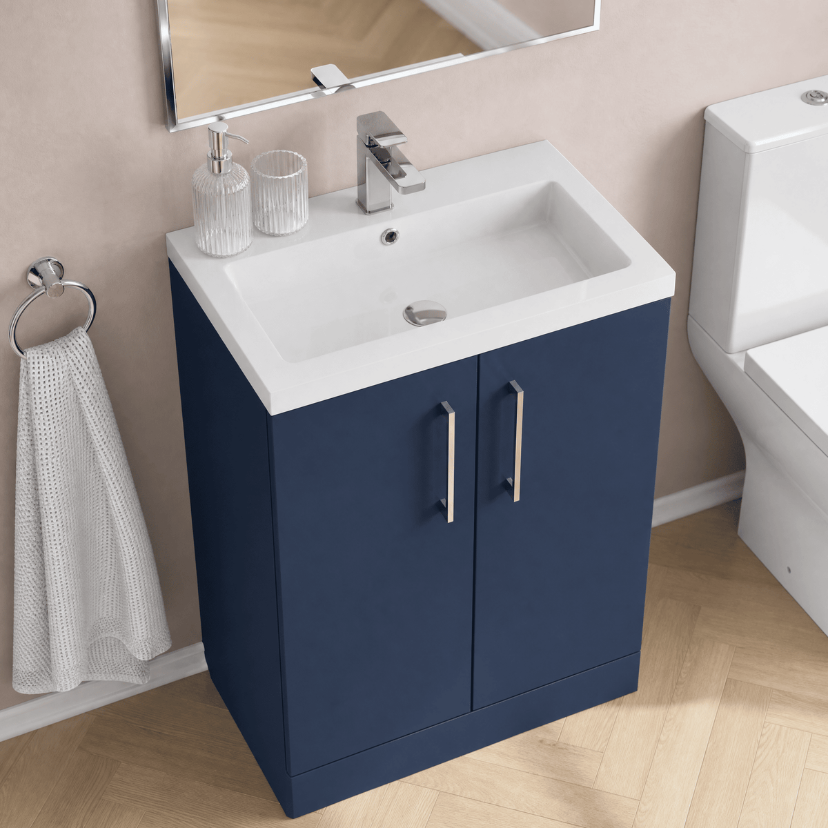 [BFLE035] Bramshall Contemporary Compact Floor Standing Vanity Basin Unit with Polymarble Basin, 600mm, Choice of Colour and Handle Finish - Lifestyle 2