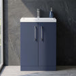 [BFLE035] Bramshall Compact 600mm 2 Door Dark Blue Floor Standing Vanity Unit With Polymarble Basin - Silo