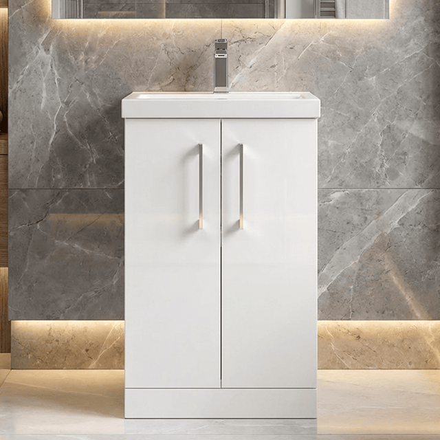 [BFLE101A] Contemporary Floor Standing Vanity Unit with Mid-Edge Basin, Choice of Size - Silo