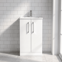 [BFLE101B] Bramshall Contemporary 2 Soft Close Doors Floor Standing Vanity Basin Unit, Choice of Size/Basin Type/Colour