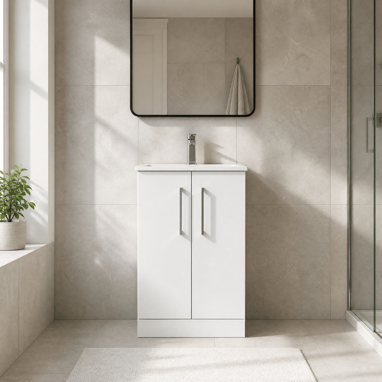 [BFLE101B] Bramshall Contemporary 2 Soft Close Doors Floor Standing Vanity Basin Unit, Choice of Size/Basin Type/Colour - Silo