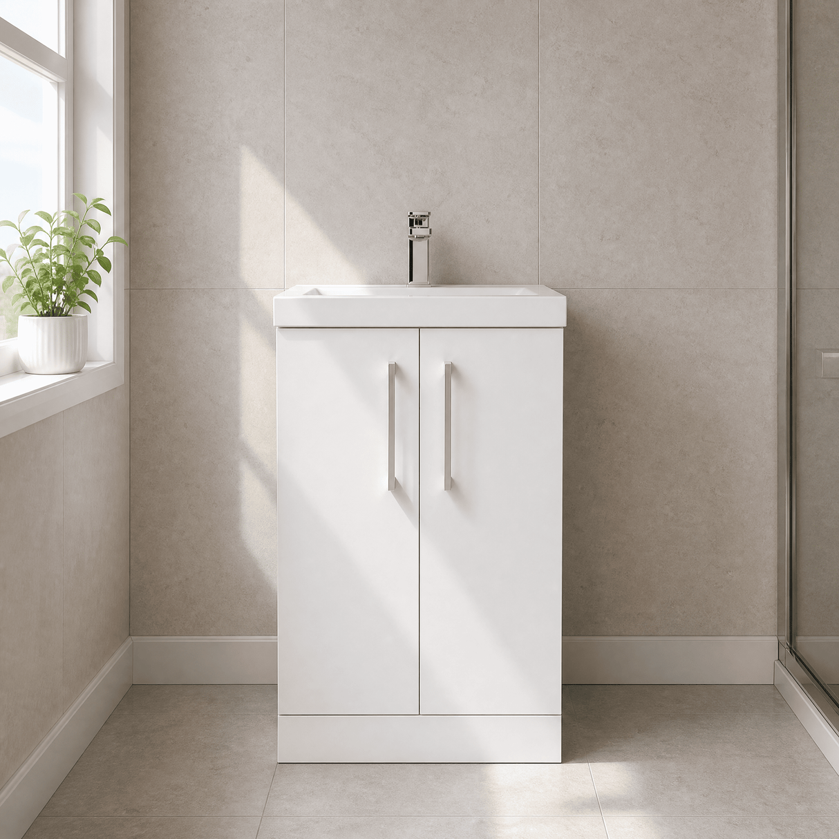 [BFLE101D] Bramshall Contemporary 2 Soft Close Doors Floor Standing Vanity Basin Unit, Choice of Size/Basin Type/Colour - Silo