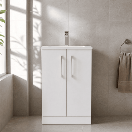 [BFLE101G] Bramshall Contemporary 2 Soft Close Doors Floor Standing Vanity Basin Unit, Choice of Size/Basin Type/Colour - Silo