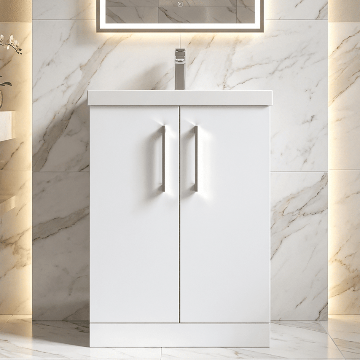 [BFLE103A] Contemporary Floor Standing Vanity Unit with Mid-Edge Basin, Choice of Size - Silo